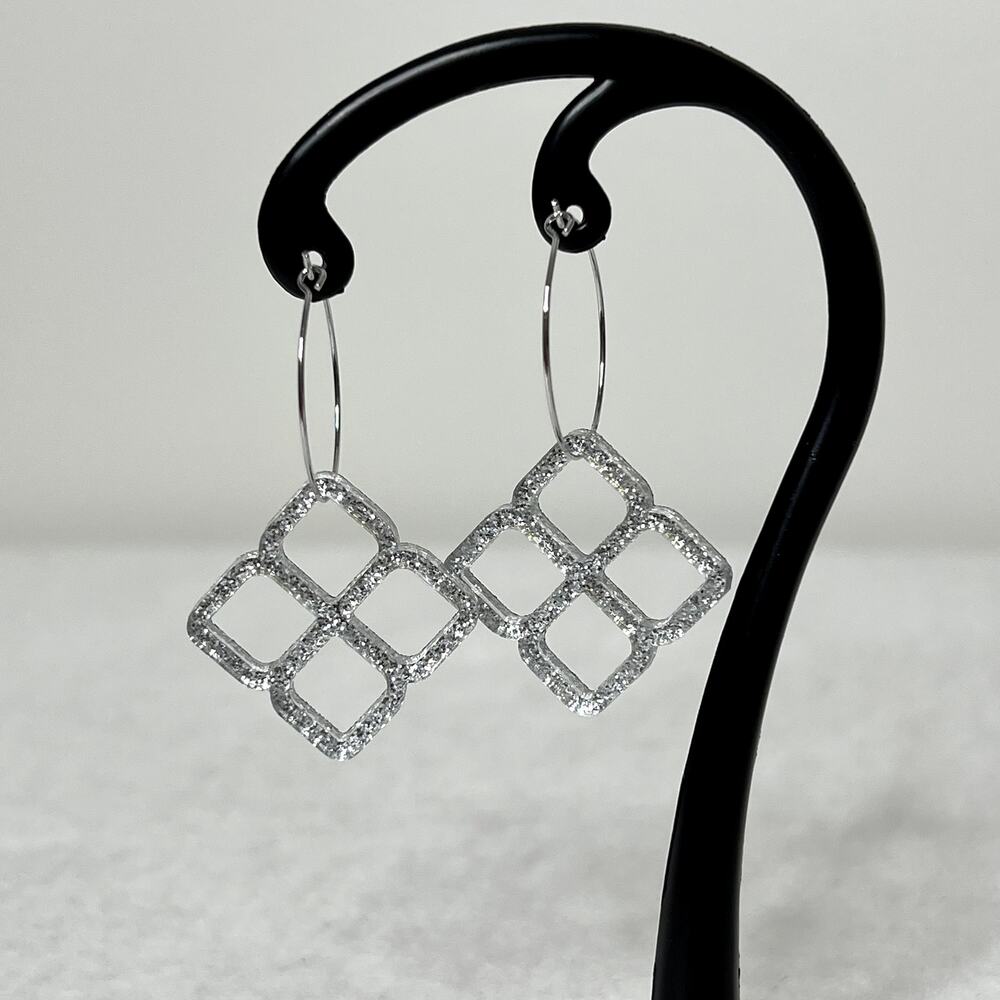 Geometric Silver Glitter Hoop Earrings